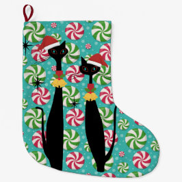 Retro Mitte Jahrhundert Moderne Katzen Peppermint Großer Weihnachtsstrumpf