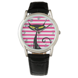 Retro Mitte Jahrhundert Moderne MCM schwarze Katze Armbanduhr