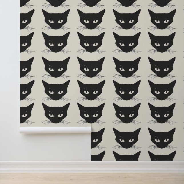 Retro Mitte Jahrhundert Moderne schwarze Katzenwan Tapete (Anwendung)