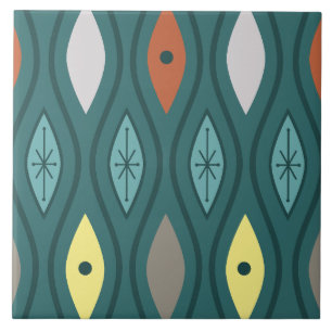 Retro Mitte Jahrhundert Moderne Wavy Lines Aquamar Fliese