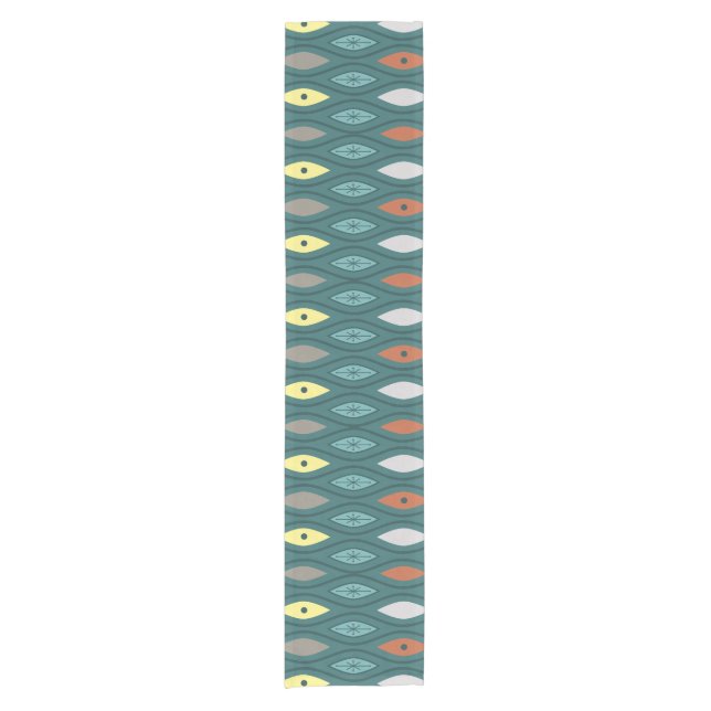 Retro Mitte Jahrhundert Moderne Wavy Lines Aquamar Kurzer Tischläufer (Vorderseite)