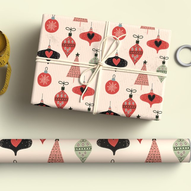 Retro Mitte Jahrhundert Moderne Weihnachts Rote Cr Geschenkpapier Set (Von Creator hochgeladen)