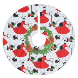 Retro Mitte Jahrhundert Moderner roter und schwarz Polyester Weihnachtsbaumdecke