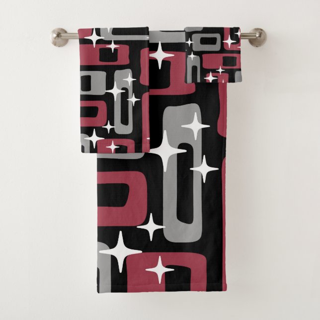 Retro Mitte Jahrhundert Modernes Abstrakt Badhandtuch Set (Insitu)