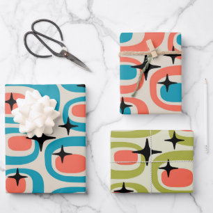 Retro Mitte Jahrhundert Modernes Abstrakt Geschenkpapier Set