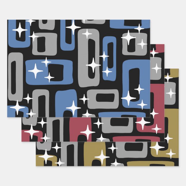 Retro Mitte Jahrhundert Modernes Abstrakt Geschenkpapier Set (Set)