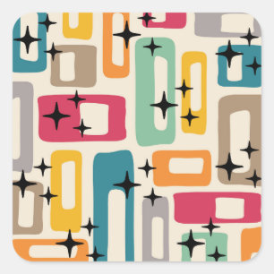 Retro Mitte Jahrhundert Modernes Abstraktes Muster Quadratischer Aufkleber