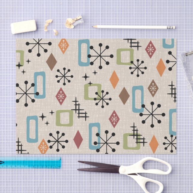 Retro Mitte Jahrhundert Modernes Atomisches Abstra Seidenpapier (Handwerk)