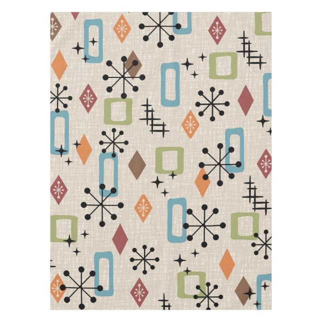 Retro Mitte Jahrhundert Modernes Atomisches Abstra Tischdecke (Vorderseite)