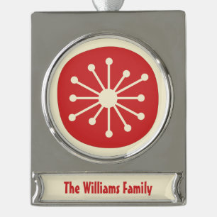 Retro Mitte Jahrhundert Modernes Atomzeitalter Min Banner-Ornament Silber