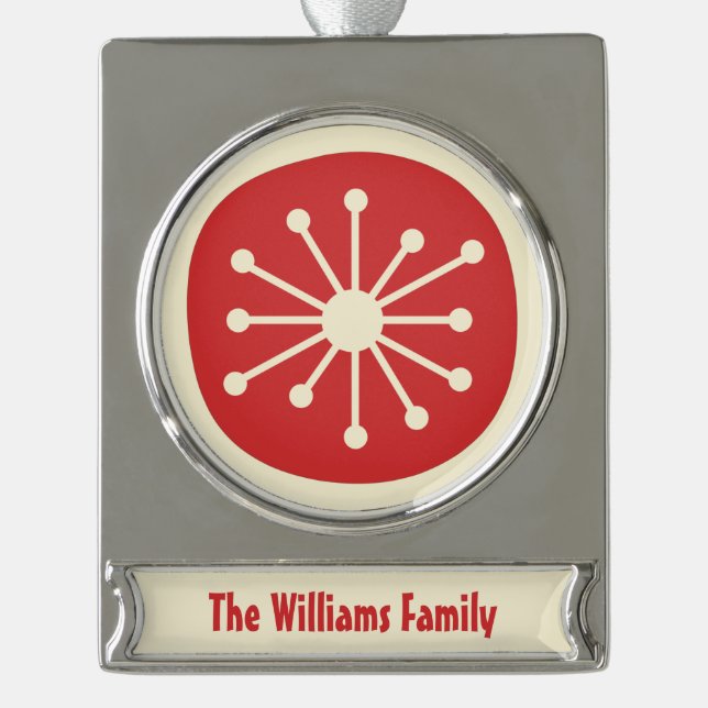 Retro Mitte Jahrhundert Modernes Atomzeitalter Min Banner-Ornament Silber (Vorderseite)