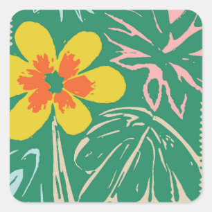 Retro Mitte Jahrhundert Modernes Blumendesign Quadratischer Aufkleber