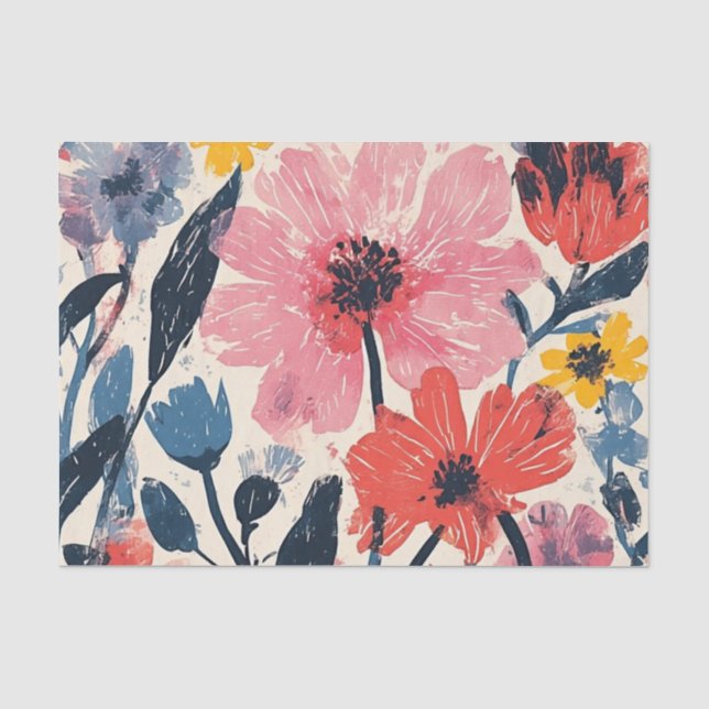 Retro Mitte Jahrhundert Modernes Blumendesign Seidenpapier (Vorderseite)