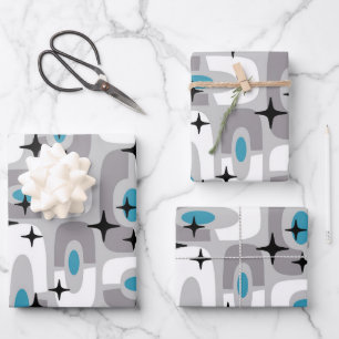 Retro Mitte Jahrhundert Modernes kosmisches Abstra Geschenkpapier Set
