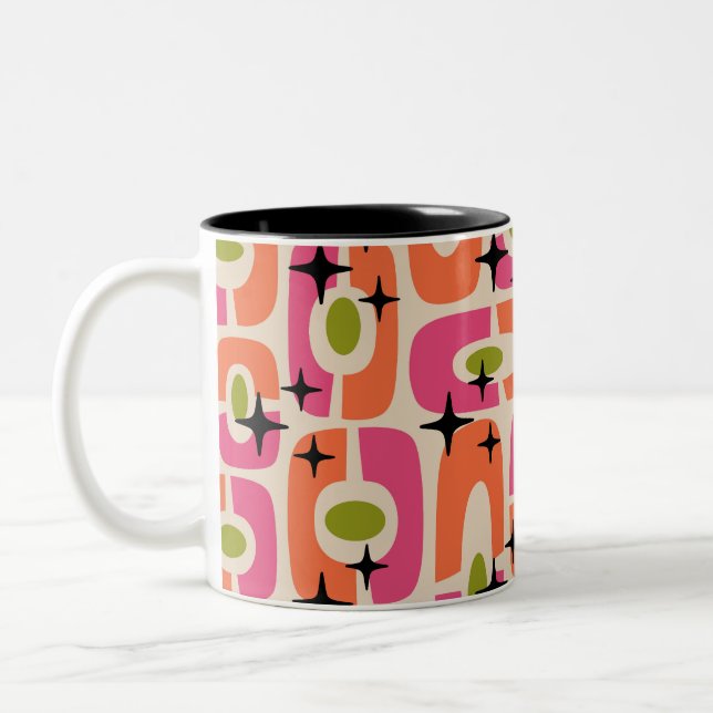 Retro Mitte Jahrhundert Modernes kosmisches Abstra Zweifarbige Tasse (Links)