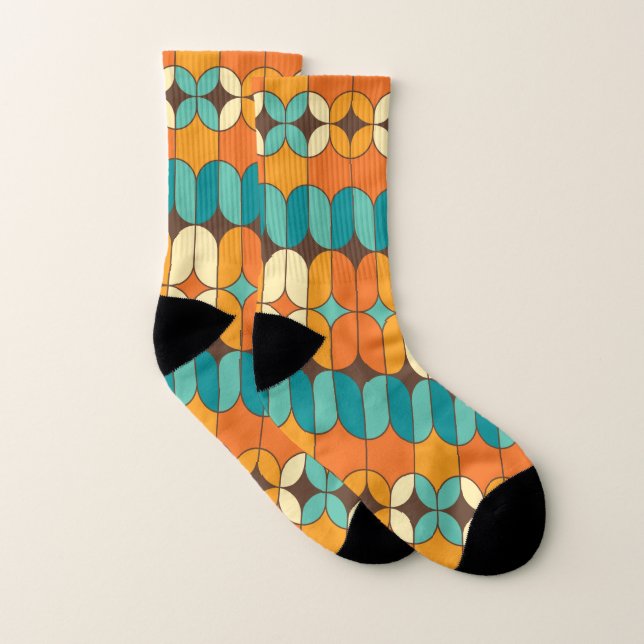 Retro Mitte Jahrhundert Modernes Muster Orange und Socken (Paar)