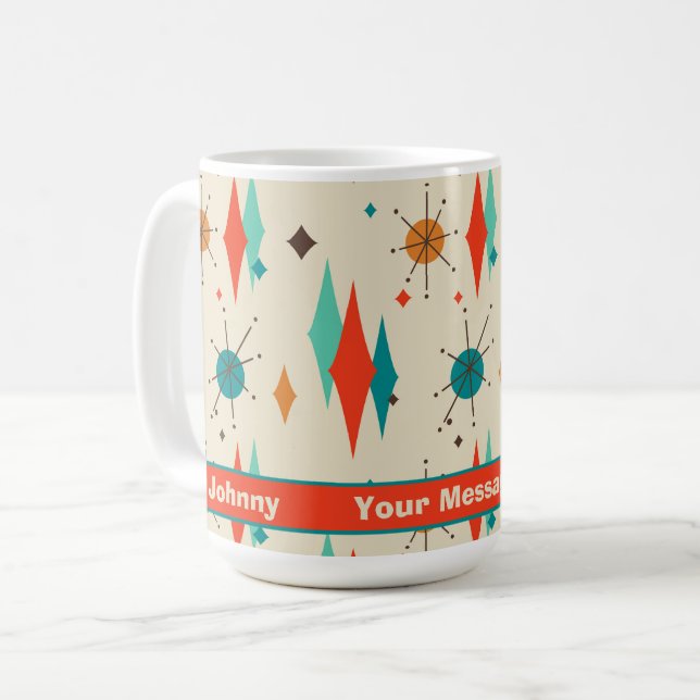 Retro Mitte Jahrhundert Sternexplosion Diamond Per Kaffeetasse (Vorderseite Links)