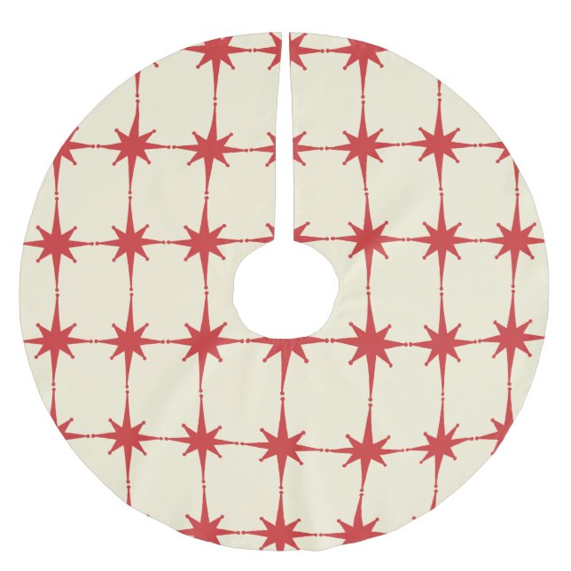 Retro Mittelalter Moderne Sternexplosionen Rote Cr Polyester Weihnachtsbaumdecke (Vorderseite)