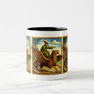 Retro-Mittelalter-Schneckenreiter-Fantasy-T-Shirt- Zweifarbige Tasse