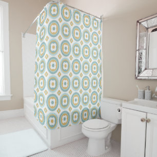 Retro Mittelalterliche Kreise und Blume Aqua, Gold Duschvorhang