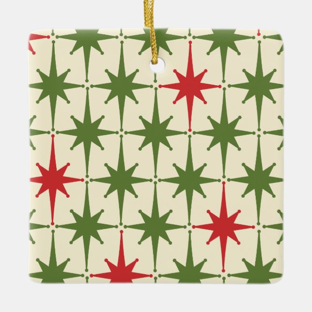 Retro Mitteljahrhundert Moderne Weihnachtszeit-Ste Keramikornament (Vorderseite)