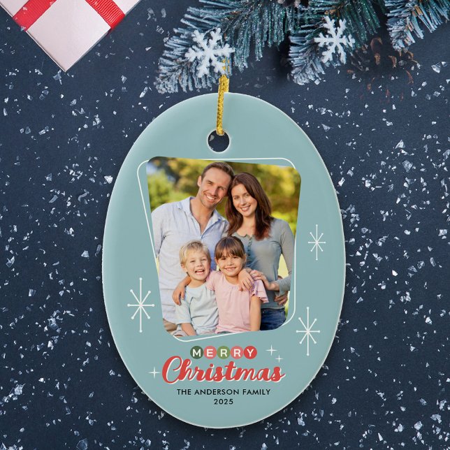 Retro Mitteljahrhundert Modernes Foto Weihnachten Keramik Ornament (Von Creator hochgeladen)