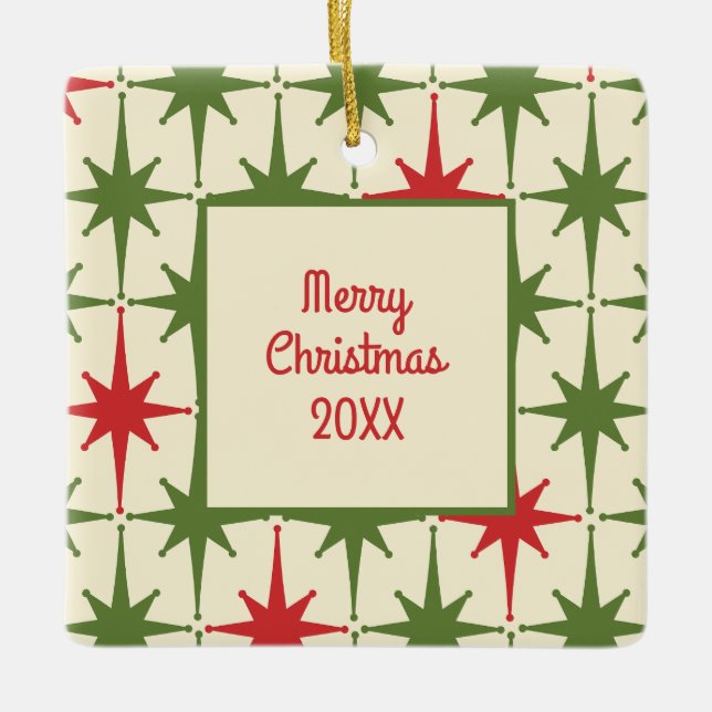 Retro Mitteljahrhundert Modernes Weihnachtsjahr St Keramikornament (Vorderseite)