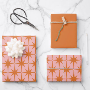 Retro Mitteljahrhundert Sternexplosionen Muster Pi Geschenkpapier Set