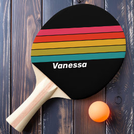 Retro Mitternacht Regenbogen Streifen mit Namen Tischtennis Schläger