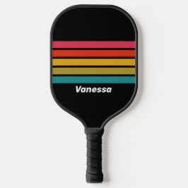 Retro Mitternacht Regenbogen über Streifen mit Nam Pickleball Schläger