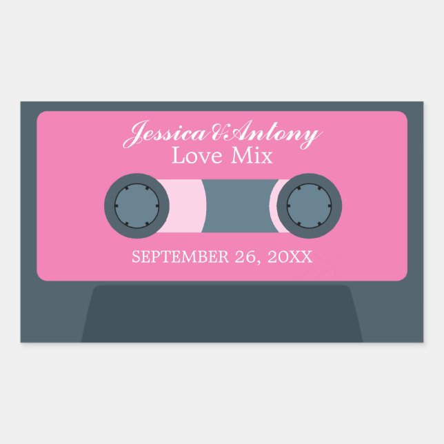 Retro-Mixtape-Gastgeschenk Hochzeit Rechteckiger Aufkleber (Vorderseite)
