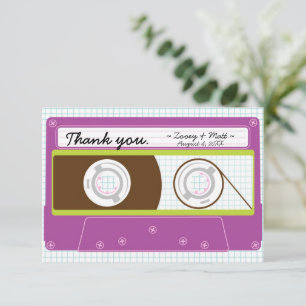 Retro-Mixtape-Hochzeit Lila und Limette Dankeskarte