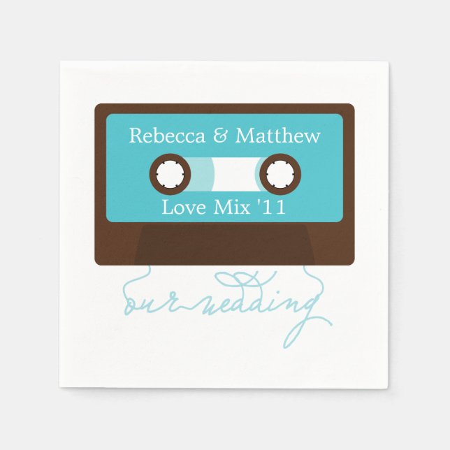 Retro Mixtape Wedding Serviette (Vorderseite)