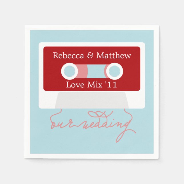 Retro Mixtape Wedding Serviette (Vorderseite)