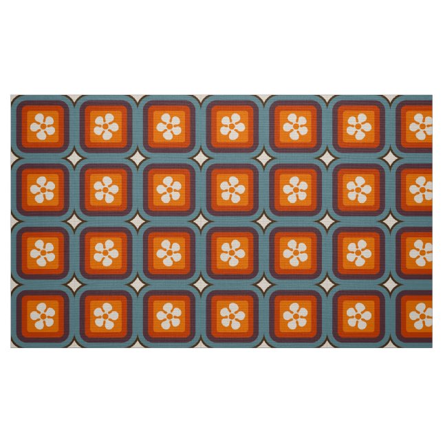 Retro Mod 60er 70er Blume Stoffmuster Stoff (Fat Quarter (45,7 x 55,9 cm))