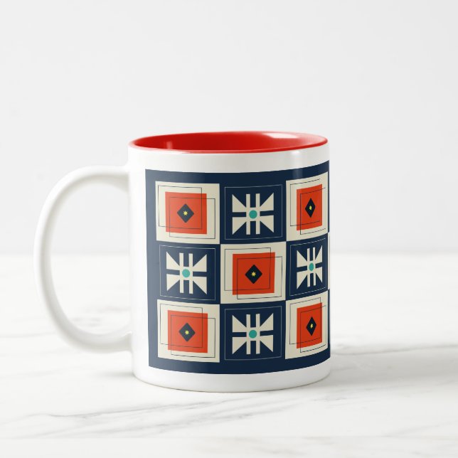 Retro Mod Abstrakt Geometric Butterfly Pattern Zweifarbige Tasse (Links)