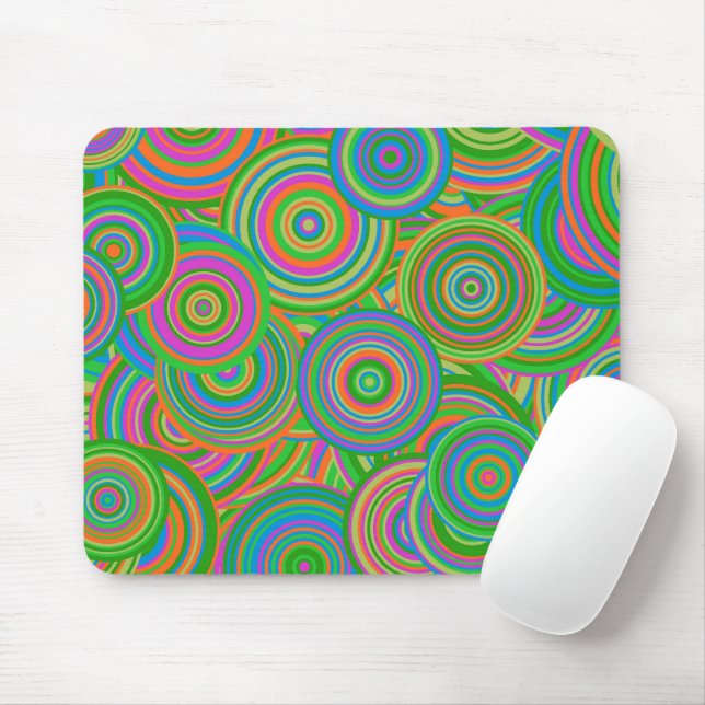 Retro Mod abstrakte Kreise, grün und orange rot Mousepad (Mit Mouse)
