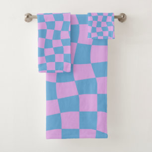 Retro Mod Abstrakte Tafel in Blau und Lila Badhandtuch Set