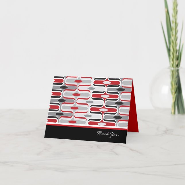 Retro Mod Art Deco Zig Zag Funky Pattern Red Black Dankeskarte (Vorderseite)