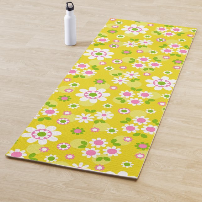Retro-Mod-Blume Gelb und Weiß Yogamatte (Beispiel)