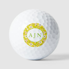 Retro-Mod-Blume Gelb-Weiß-Monogramm Golfball