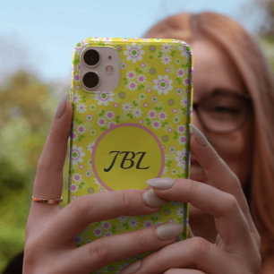 Retro-Mod-Blumen Gelb & Weiß Monogramm Case-Mate iPhone Hülle