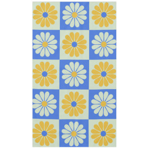 Retro-Mod-Blumenmuster in Blau und Gelb Tischdecke