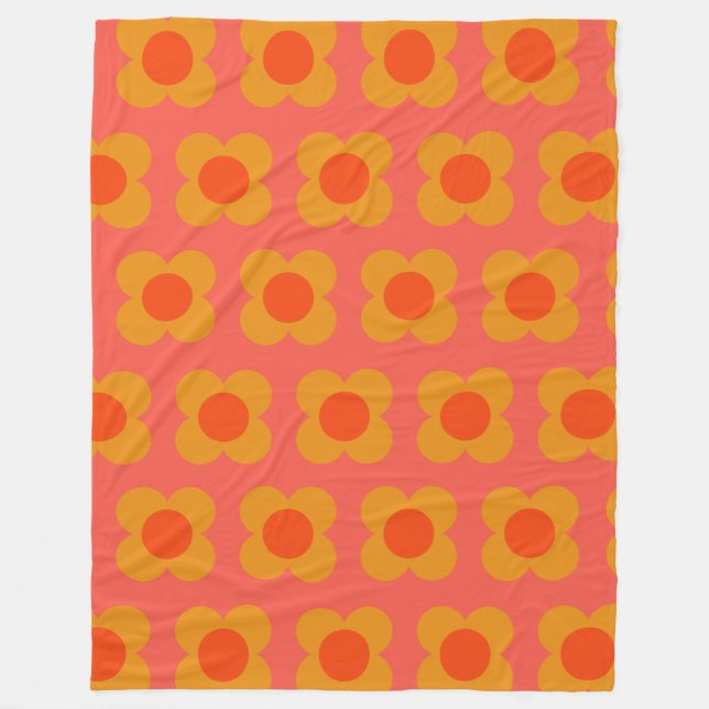 Retro-Mod-Blumenmuster in Orange Fleecedecke (Vorderseite)