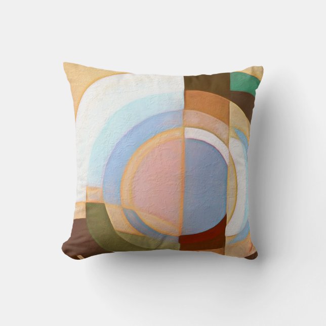 Retro Mod Brown und blaues Grapic Kreis-Muster Kissen (Vorderseite)