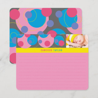 Retro Mod Bubbly Circles Dots Pink Blue Kids Foto Dankeskarte
