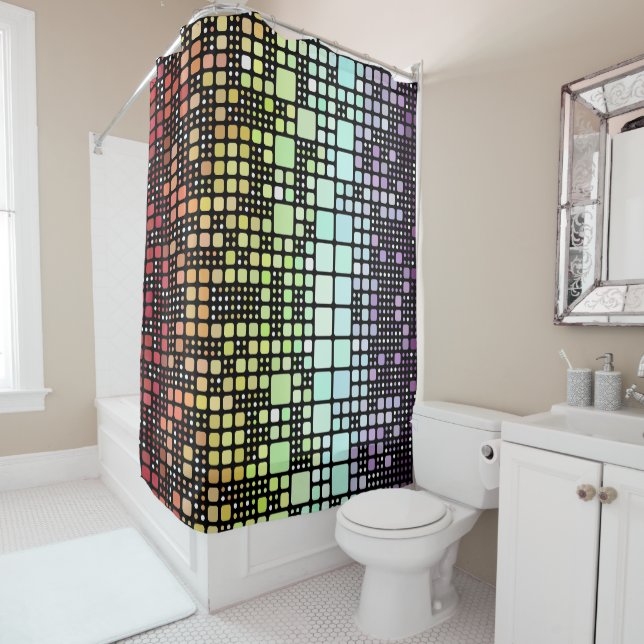 Retro Mod Geometric Groovy Funky Neurogender Pride Duschvorhang (Beispiel)