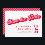 Retro Mod Groové Bold Rosa Red Checkerboard Save The Date<br><div class="desc">Retro Mod Groovy Bold Rosa Red Checkerboard Save the Date</div>