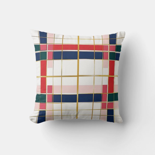Retro MOD Kariert Red Blue Gold Weihnachten Kissen (Vorderseite)