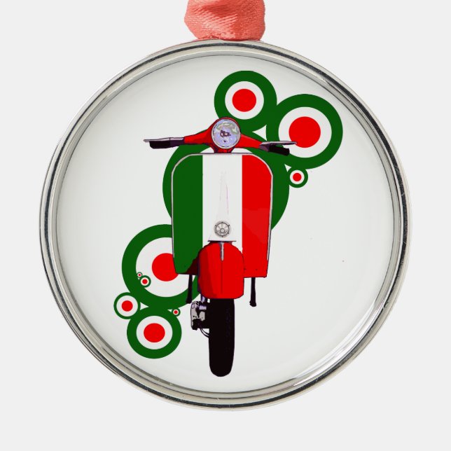 Retro Mod-Kunst-Italiener-Roller Silbernes Ornament (Vorne)
